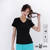 【遊遍天下】MIT女款吸濕抗UV顯瘦機能V領衫(GS2003) M 黑色