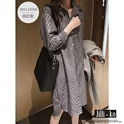【Jilli~ko】自訂款中長棉麻設計感小眾不對稱條紋襯衫裙 8217　 FREE 灰色