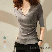 【Lockers 木櫃】春夏顯瘦V領五分袖針織上衣 L111040610 FREE 夾花灰