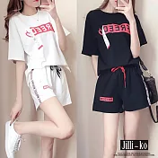 【Jilli~ko】兩件套韓版夏季休閒運動服短褲套裝 J8870　 FREE 黑色