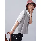 【慢。生活】假兩件襯衫領馬甲造型拼接上衣 30106 FREE 灰色