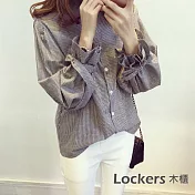 【Lockers 木櫃】春裝新款條文韓版蝴蝶結燈籠上衣 L111041101 L 圖片色