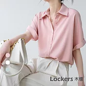 【Lockers 木櫃】夏季新款短袖日系垂感五分袖上衣 L111041104 L 粉紅色
