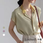 【Lockers 木櫃】香芋色緞面設計感夏季雪紡襯衫上衣 L111041105 M 奶油黃