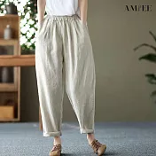 【AMIEE】氣質休閒直筒哈倫褲(KDP-7746) L 麻白色