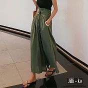 【Jilli~ko】超顯高大長腿韓版休閒繫帶高腰闊腿褲 J8883　 FREE 綠色