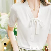 【Lockers 木櫃】春夏蝴蝶結V領短袖上衣 L111042102 F 白色