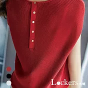 【Lockers 木櫃】春夏裝飾扣極短袖上衣 L111042710 L 紅色