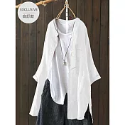 【慢。生活】自訂款棉麻薄款休閒百搭寬鬆防曬開衫 8218　 FREE 白色