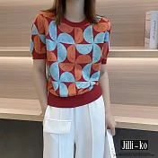【Jilli~ko】新款薄款撞色翻轉笑臉冰絲針織衫 J8919　 FREE 藍色