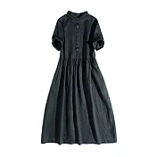 【ACheter】 日系官邸復古貴族棉麻大碼純色洋裝# 112689 M 黑色