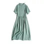 【ACheter】 日系官邸復古貴族棉麻大碼純色洋裝# 112689 M 綠色