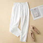 【ACheter】 氣質鬆緊腰寬鬆休閒棉麻褲# 112748 M 白色