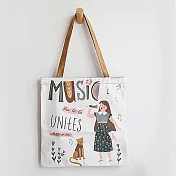 E.City_文青風印花帆布單肩購物提袋 音樂