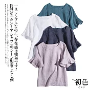 【初色】棉麻風荷葉袖上衣-共4色-61616(M-2XL可選) L 灰紫色