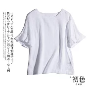【初色】棉麻風荷葉袖上衣-共4色-61616(M-2XL可選) L 白色