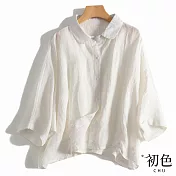 【初色】文藝棉麻風落肩袖襯衫-共3色-61446(M-2XL可選) 2XL 白色