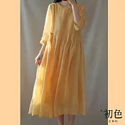 【初色】輕薄飄逸復古文藝寬鬆度假風棉麻連身洋裝-共2色-61714(M-2XL可選) L 黃色