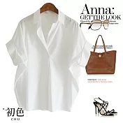 【初色】寬鬆舒適V領襯衫上衣-白色-60808(M-2XL可選) XL 白色