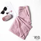 【初色】亞麻風高腰垂墜感闊腿褲-共3色-60758(M-2XL可選) 2XL 粉色