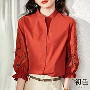 【初色】氣質繡花襯衫上衣-共3色-60811(M-2XL可選) 2XL 磚紅色