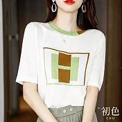 【初色】日系撞色短袖T恤-共3色-61096(F可選) F 白色