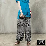 【潘克拉】半鬆緊泰國印花燈籠褲 TM367　 FREE 黑色