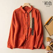 【初色】亞麻風復古工裝襯衫-共3色-60669(M-2XL可選) L 紅色