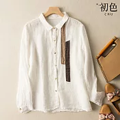 【初色】亞麻風復古工裝襯衫-共3色-60669(M-2XL可選) L 白色