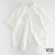 【初色】日系文藝棉麻風襯衫-共3色-61046(M-2XL可選) 2XL 白色