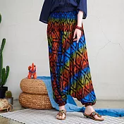 【潘克拉】叢林風漸層印花鬆緊腰飛鼠褲 TM1200　 FREE 藍色