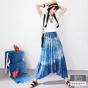【潘克拉】藍染紮綁紋鬆緊腰縲縈飛鼠褲 TM1316　 FREE 藍色