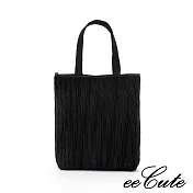 【eeCute】緞面霓棠手提肩背兩用包(五色可選) (經典黑)