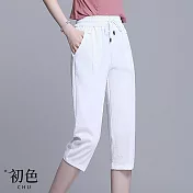 【初色】時尚收腰顯瘦休閒百搭七分褲-共3色-62009(M-2XL可選) XL 白色