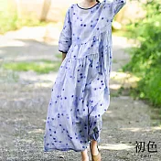【初色】復古棉麻風印花洋裝-藍紫色-62085(M-2XL可選) L 藍紫色