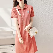 【MsMore】 休閒直筒翻領寬鬆A字短袖洋裝# 112541 XL 紅色