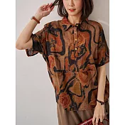 【慢。生活】文藝復古藝術圖紋夏季薄款襯衫 6821 FREE 深藍色