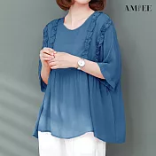 【AMIEE】冰絲輕熟顯瘦雪紡衫(KDT-0543) 4XL 藍色