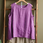 【ACheter】 氣質涼爽後背扣設計棉麻背心上衣# 113007 M 紫色