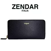 【ZENDAR】臺灣總代理 限量1折 頂級小牛皮防刮十字紋拉鍊皮夾 卡門系列 全新專櫃展示品 黑色
