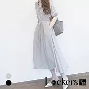 【Lockers 木櫃】夏季收腰束帶V領連身裙 L111062706 L 灰色L