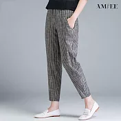 【AMIEE】百搭顯瘦高腰休閒九分褲(KDP-8320) XL 灰色