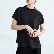 【ACheter】 法式簡約由質棉T側開叉上衣# 113186 M 黑色