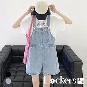 【Lockers 木櫃】夏季寬鬆牛仔吊帶短褲 L111071105 M 藍色