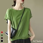 【ACheter】 簡約t恤百搭短袖寬鬆上衣# 113235 XL 綠色