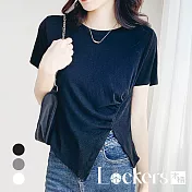 【Lockers 木櫃】夏季衣尾開叉短版上衣 L111071803 XL 黑色XL