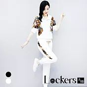 【Lockers 木櫃】夏季印花設計拉鍊領套裝 L111071809 L 白色