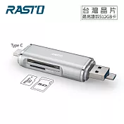 RASTO RT6 Type C+Micro+USB 三合一多功能OTG讀卡機 銀