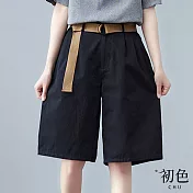 【初色】高腰寬鬆五分寬褲-共4色-62488(M-2XL可選) M 黑色