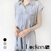 【Lockers 木櫃】夏季日式口袋無袖連衣裙 L111072504 XL 灰藍色